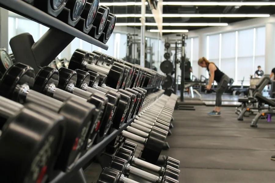 Modern fitness studio with training equipment